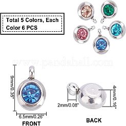 Trendy Original Color 304 Stainless Steel Grade A Rhinestone Flat Round Charm Pendants&nbsp;RB-UN0001-01