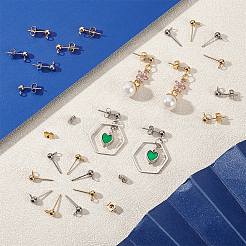 304ステンレススチールボールスタッドピアス金具  ループと耳掛けナット/ピアスバックキャッチ付き  ミックスカラー  15x7x4mm  穴：1.7mm  ピン：0.7~0.8mm  2色  50個/カラー  100pc&nbsp;STAS-PH0007-04
