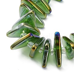 電気メッキ透明ガラスビーズ連売り  虹メッキ  三角形  グリーン  9x15.5~16mm  穴：1mm  約120個/連  24.57~25.67''（62.4~65.2センチメートル）&nbsp;EGLA-R114-01C