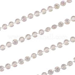 手作りのプラスチックビーズチェーン  多面カット  空飛ぶ円盤  クリアAB  10x3mm&nbsp;CHC-CJ0001-55