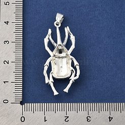 真鍮チャーム  カブトムシのチャーム  長持ちメッキ  ラックめっき  銀  37x17x4.5mm  穴：3x5.5mm&nbsp;KK-E067-01S