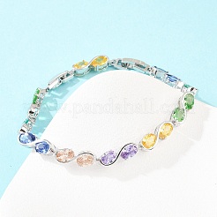 Platinum Tone Brass Micro Pave Cubic Zirconia Tennis Bracelets&nbsp;BJEW-B160-04P-01
