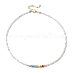 3mm Round Chakra Gemstone & Shell Pearl Beaded Necklaces for Women&nbsp;NJEW-JN05190