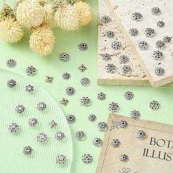 200 個 10 スタイル チベット スタイル合金ビーズ キャップ  花  アンティークシルバー  6~9x6~9x2~3mm  穴：1~1.6mm  20個/スタイル&nbsp;TIBE-CJ0001-22