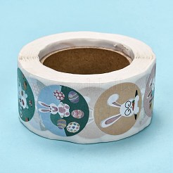 イースターステッカー  粘着ラベルロールステッカー  ギフトタグ  封筒用  パーティー  装飾を提示します  フラットラウンド  カラフル  ウサギの模様  25mm  500PCS /ロールについて&nbsp;DIY-P008-D02