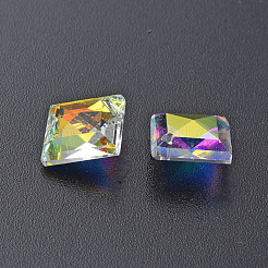 電気メッキガラスチャーム  シルバーメッキのボトム  多面カット  菱形  クリアAB  13x13x5mm  穴：1mm  45個/ボードについて  5ボード/ボックス&nbsp;EGLA-N006-021B-04