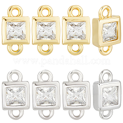 20Pcs 2 Colors Brass Pave Clear Cubic Zirconia Connector Charms&nbsp;KK-BBC0023-70