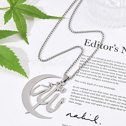201 Stainless Steel Moon & Arabic Pendants Box Chain Necklaces for Women Men&nbsp;NJEW-R013-02P