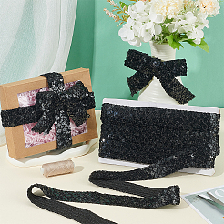 プラスチックスパンコールビーズ  スパンコールビーズ  装飾アクセサリー  5列パレットロール  フラット  ブラック  35x1mm  12m /板&nbsp;OCOR-WH0003-026C