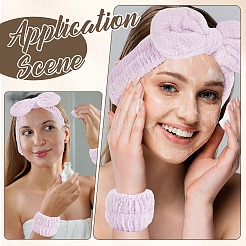 3セット3色の多機能ヘアアクセサリーセット女性用  コーラルフリースのヘッドバンドとブレスレット  蝶結び  ミックスカラー  400x55~75x9~24mm  約3個/セット  1セット/色&nbsp;OHAR-CN0001-01