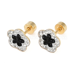 Flower Glass & Polymer Clay Rhinestone Ear Fake Plugs&nbsp;EJEW-H105-32G