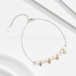 925 Sterling Silver with Natural Freshwater Pearls Anklet&nbsp;AJEW-Z029-03P