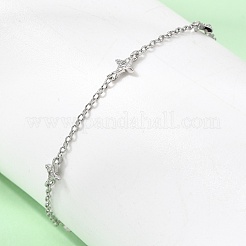 Brass Micro Pave Clear Cubic Zirconia Star Link Chain Bracelets&nbsp;KK-CBAED06-05P