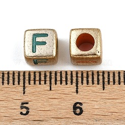 不透明なアクリルビーズ  文字付きのキューブ  小麦  5.5x6.5x5.5mm  穴：3.5mm  約3000個/500g&nbsp;OACR-H052-02B