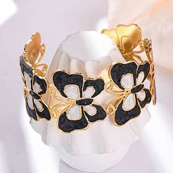 304 Stainless Steel Enamel Cuff Bangles for Women&nbsp;BJEW-P347-01G-C