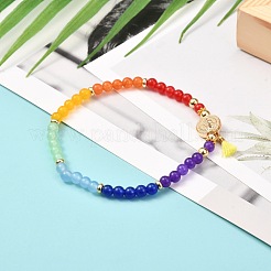 Reiki 7 Chakra Natural Mixed Stone Round Beads Stretch Bracelet for Girl Women&nbsp;BJEW-JB07003-01