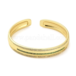 Brass Pave Green Cubic Zirconia Open Cuff Bangles for Women&nbsp;BJEW-M312-01C-G