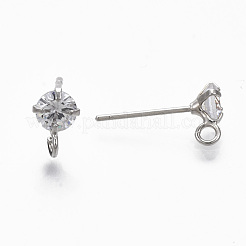 Brass Micro Clear Cubic Zirconia Stud Earring Findings&nbsp;KK-R132-066P-NF