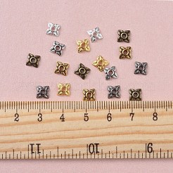チベット風合金ビーズキャップ  ジュエリー作成用エンドキャップ  花  4花びら  ミックスカラー  6x6x2mm  穴：1mm  約70PCS /カラー  420個/箱&nbsp;PALLOY-JP0005-10