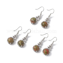 Natural Unakite Gourd Dangle Earrings with Crystal Rhinestone&nbsp;EJEW-A092-04P-06