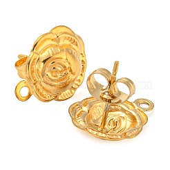 304ステンレススチールスタッドピアス金具  水平ループ付き  ゴールドカラー  花  14x10.5mm  穴：1.2mm  ピン：0.7mm&nbsp;EJEW-D081-02B-G