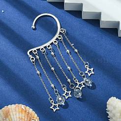 Brass Star & Glass Teardrop Tassel Earrings&nbsp;EJEW-JE05517