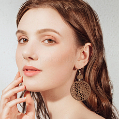 6 Pairs 6 Styles Wood Dangle Earrings with Iron Earring Pins&nbsp;EJEW-AN0004-60