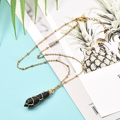 ダブルポインテッドナチュラル溶岩ロックペンダントネックレス  銅線ラップペンダントと304ステンレススチールファインディングネックレス  ゴールドカラー  弾丸  15.94インチ（40.5cm）&nbsp;NJEW-JN03720-04