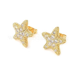 Starfish Brass Micro Pave Clear Cubic Zirconia Stud Earrings&nbsp;EJEW-Z144-19G