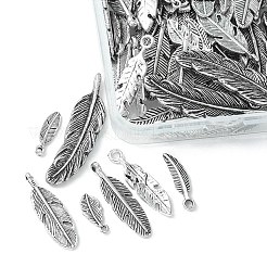 100個 10スタイル チベットスタイル合金&ccbプラスチックペンダント  羽  アンティークシルバー  14.5~42x5~11x1.5~3.5mm  穴：1~2mm  10個/スタイル&nbsp;TIBE-YW0001-36