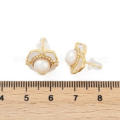 花の真鍮クリアキュービックジルコニアスタッドピアス  シェルと  14KGP本金メッキ  14mm&nbsp;KK-D301-11G