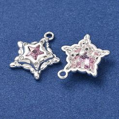 キュービックジルコニアペンダント付き真鍮  スターのチャーム  カラフル  925銀メッキ  15.5x13.5x3mm  穴：1.4mm&nbsp;KK-L270-04S