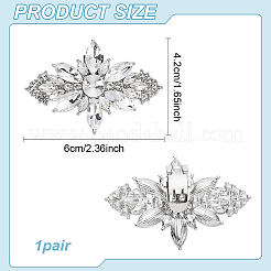 ガラス製の取り外し可能な靴用バックルクリップ付きフラワー合金1個  透明  42x61x12mm&nbsp;AJEW-AN0007-18
