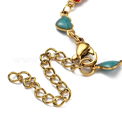 Ion Plating(IP) Golden 304 Stainless Steel Heart Link Chain Bracelet with Enamel&nbsp;BJEW-E088-01G-05