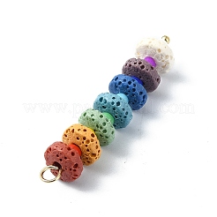 Chakra Natural Lava Rock Dyed Flat Round Pendants&nbsp;PALLOY-JF02528-01
