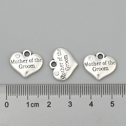 Wedding Theme Antique Silver Tone Tibetan Style Alloy Heart with Mother of the Groom Rhinestone Charms&nbsp;TIBEP-N005-17A