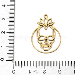 ステンレスペンダント201個  蓮の花のチャームが付いた頭蓋骨  ゴールドカラー  28x20x1mm  穴：1.6mm&nbsp;SA-CBA6FBD-02G