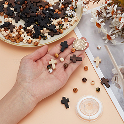 DIY Wood Round & Cross Beads Bracelets Making Kits&nbsp;DIY-HY0002-24