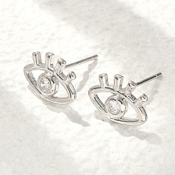 Brass Micro Clear Cubic Zirconia Eye Stud Earrings&nbsp;EJEW-S252-02P