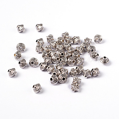 チベット風スペーサービーズ  鉛フリー＆カドミウムフリー  双円錐形  アンティークシルバー  5.4x6.3mm  穴：1mm&nbsp;X-LF1152Y