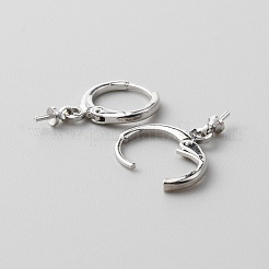 真鍮製のハギーフープピアス  ペグベイル付き  片穴パーツ用  プラチナ  20x11x1.7mm  ピン：0.6mmと0.8mm&nbsp;KK-WH0079-22P