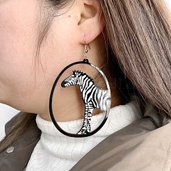 アクリルダングルピアス  プラチナ  シマウマ  82x55mm&nbsp;FS-WG2019C-01