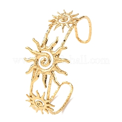 女性用304ステンレススチールカフバングル  太陽  ゴールドカラー  1-1/4インチ（3.3cm）  内径：2x2-1/2インチ（5x6.35cm）&nbsp;BJEW-C141-01G