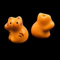 手作りの陶器ビーズ  光沢釉の磁器  猫の形  オレンジ  17.5~18x15~15.5x13~13.5mm  穴：2.5mm&nbsp;PR-CBAC7A8-01D