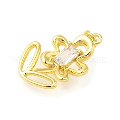 ラックメッキ真鍮マイクロパヴェキュービックジルコニアペンダント  長持ちメッキ  鉛フリー＆カドミウムフリー  花  18KGP本金メッキ  19x12x3mm  穴：3mm&nbsp;KK-S396-41G