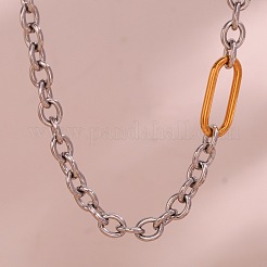 女性用ステンレススチール楕円アズキチェーンネックレス  ゴールデン·ステンレス鋼色  15.75インチ（40cm）&nbsp;WGF1402-01