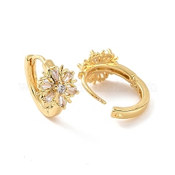 クリアキュービックジルコニアスノーフレークフープピアス  女性のための真鍮のアクセサリー  18KGP本金メッキ  13.5x9.5x16mm  ピン：0.9mm&nbsp;EJEW-F298-19G