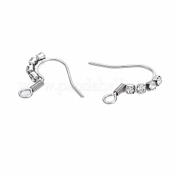 304ステンレスフック  水平ループとクリアキュービックジルコニア付き  耳ワイヤー  ステンレス鋼色  18x17mm  穴：2mm  21ゲージ  ピン：0.7mm&nbsp;STAS-N092-137