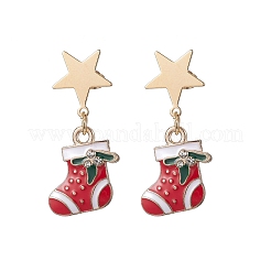合金エナメルスタッドのピアスをぶら下げます  304ステンレススチール製イヤーナット付き  クリスマステーマ  ゴールドカラー  ミックスカラー  34~46x13~23mm  6のペア/セット&nbsp;EJEW-JE06565