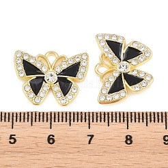 クリスタル ラインストーン ペンダント付き合金  黒のエナメル  蝶のチャーム  ラックめっき  ゴールドカラー  15.5x20x3mm  穴：2x2.5mm&nbsp;FIND-C095-11G